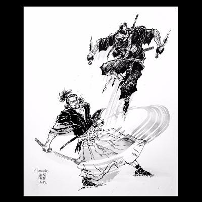 NATSUSAKA Shinichiro - "Banjuro vs Ninja" - Dessin original