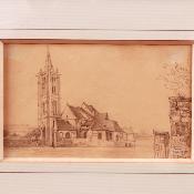 Gabriel Pasca QUIDOR, "L'église de Creil" - Crayon sur papier - daté 1918