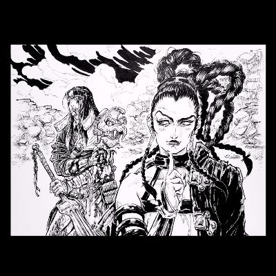 NATSUSAKA Shinichiro - "Corbeau et Kaï" - Dessin original