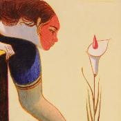 MATTOTTI, Femme à la fleur - Pastels et crayon gras