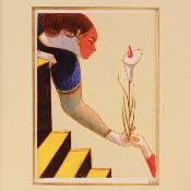 MATTOTTI, Femme à la fleur - Pastels et crayon gras