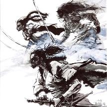 NATSUSAKA Shinichiro - "Banjuro, Kaï et Corbeau" - Dessin original