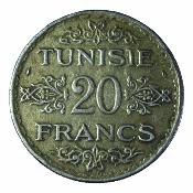 Tunisie - Ahmed Bey - 20 francs argent &#1633;&#1635;&#1637;&#1635; (1934) 